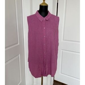 Croft &Barrow Pink Sleeveless Top Collar Button Front 2X